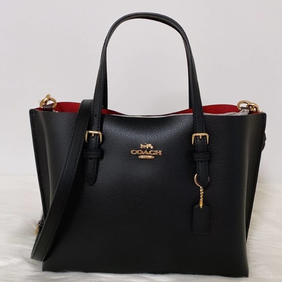 Coach Handbags - New Coach Mollie Tote 25 Purse/Double Face Crossgrain Leather/ Black-Red